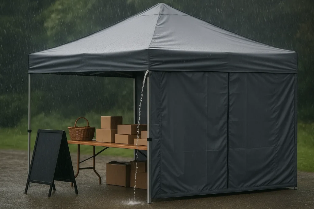 Ein intelligenter Aufbau schützt sowohl Menschen als auch Produkte bei schlechtem Wetter.